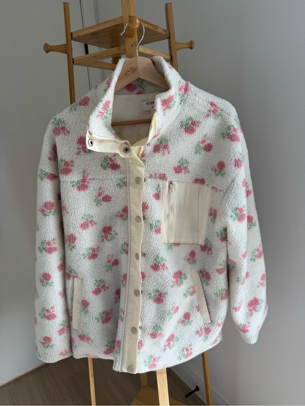 Storia Pink Floral Sherpa Jacket with Cream Lining